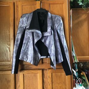 BCBGMAXAZRIA Orson Silver Blossom Metallic Moto Leather Jacket - XS